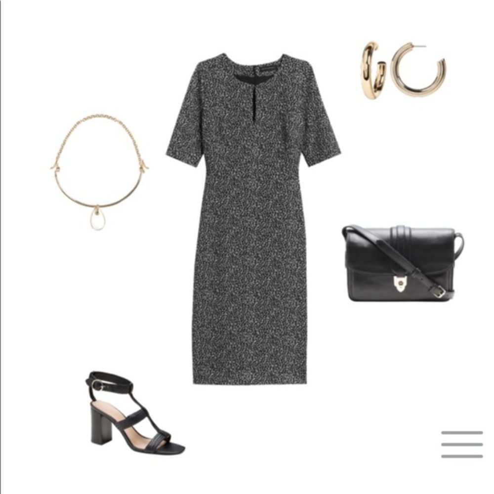 Banana Republic Black and White Speckled Midi Sheath Dress